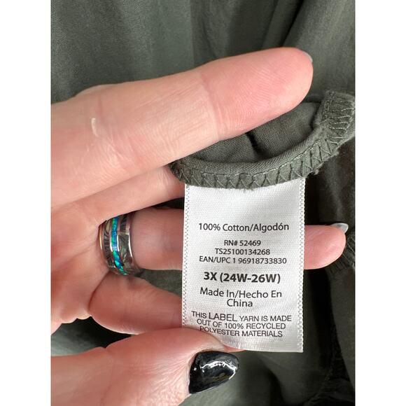 Terra Sky Dress Womens 3X Green Maxi Eyelet Pockets Boho Cottagecore Tiered - Picture 4 of 9